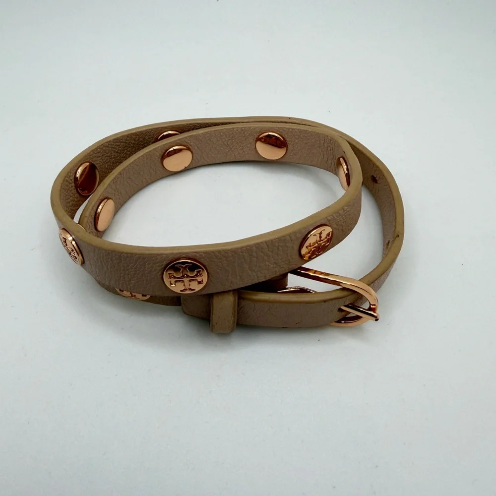 Tory Burch Double Wrap‎ Logo Bracelet in Pink leather and Rose Gold!